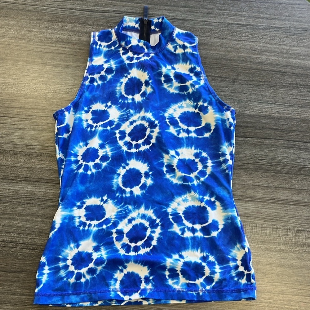 J. Crew Blue and White Graphic Fitted Tank rash guard. Size Small - Picture 1 of 5